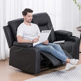 COMHOMA Leather Recliner Modern Loveseat Sofa, 2 Leather Recliner Chairs,Modern Small Sofa Couch,2 Seater PU Loveseat,Couches for Living Room with Drink Holders Living Room Chair Loveseat Sofa COMHOMA