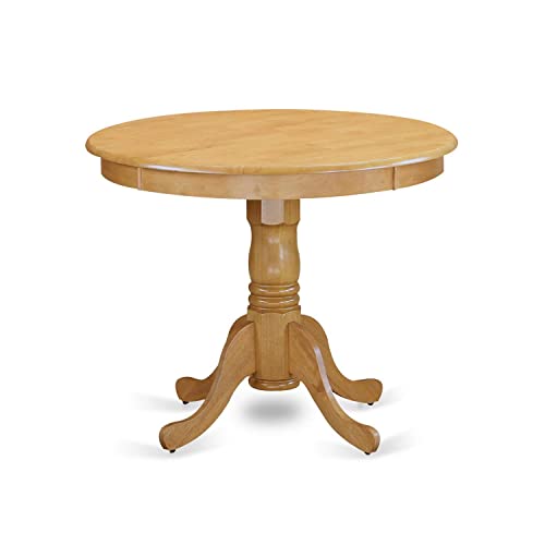 East West Furniture ANTI3-OAK-C 3 Piece Kitchen Set Contains a Round Table with Pedestal and 2 Linen Fabric Dining Room Chairs, 36x36 Inch - WoodArtSupply