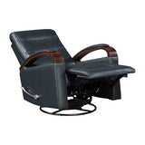 Lexicon 360 Degree Swivel Glider Reclining Chair, Breathable Faux Leather Manual Recliner, Comfy Nursery Glider Recliner, Swivel Reclining Chair for Living Room/Office/Bedroom/Apartment, Dark Blue Lexicon