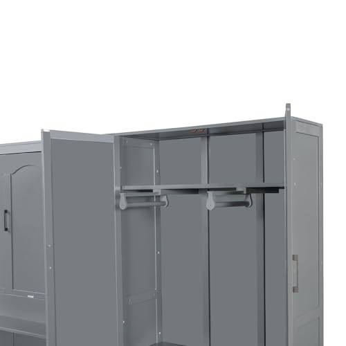 Merax Queen Size Murphy Bed Wall Bed with Closet and Wardrobe Storage for Bedroom,Gray Merax