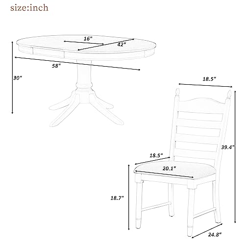LUMISOL Extendable Round Dining Table Set for 4-6 People, Farmhouse Dining Room Kitchen Table Set with 4 Upholstered Chairs, 5-Piece Solid Wood Kitchen Table Set, Off White LUMISOL