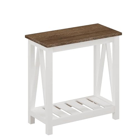 ChooChoo Farmhouse End Table, Rustic Vintage Narrow End Side Table with Storage Shelf for Small Spaces, Nightstand Sofa Table for Living Room, Bedroom White ChooChoo