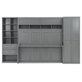 Merax Queen Murphy Bed with Tall 90.6" Closet Wardrobe & Shelves & Drawers, All-in-One Multi-Storage Side Flip Wood MDF Murphy Cabinet Bed Desk, Open/Close Hydraulically (Gray) Merax