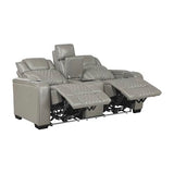 Lexicon Power Double Reclining Loveseat, Center Console/Heat/Massage/Headrest/Storage Arms/Cup Holders/LED Lights/Wireless Charging, Top Grain Leather Match Wall Hugger Recliner Loveseat, Grey Lexicon