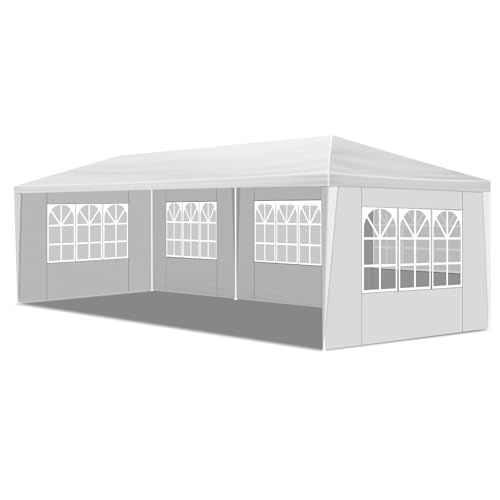 SWLJKU 10x30 FT Commercial Canopy | 5-Sided Event Tent with Spiral Pipes & PE Roof | Waterproof Gazebo for Weddings, Markets & Beach Parties, White SWLJKU