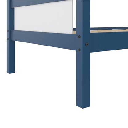 DHP Adrian Navy Blue Solid Wood Twin-Over-Twin Bunk Bed with Dry Erase Board and Underbed Storage - WoodArtSupply