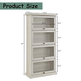 HIUU White Display Curio Cabinet with Glass Doors,White Showcase Display Cabinet,Shelves with Flip-Up Glass Doors,Farmhouse Barrister Bookcase HIUU