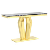 ACEDCOR Modern Console Table, Rectangular Living Room Entryway Table with Mirrored Geometric Base, Black Gold ACEDÉCOR