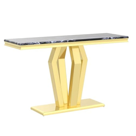 ACEDCOR Modern Console Table, Rectangular Living Room Entryway Table with Mirrored Geometric Base, Black Gold ACEDÉCOR