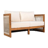 Merax 4-Piece Patio Premium Acacia Wood Outdoor Furniture Set,All Weather Curved Tub Design with Woven Rope Accents Loveseat Chairs and Table for Backyard, Balcony and Deck,Teak+ Beige Merax