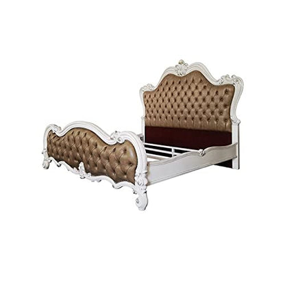 Acme Versailles II Eastern King Bed in Vintage Gray Polyurethane and Bone White - WoodArtSupply