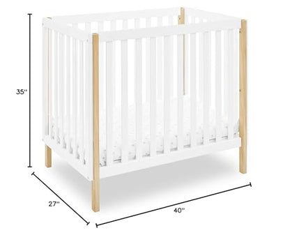 Delta Children Gio Mini Crib with 2.75" Mattress Included, Bianca White/Natural - WoodArtSupply