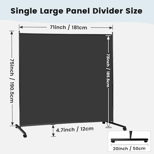 MAYOLIAH Large Single Panel Room Divider on Wheels, 71”W x 75”H Rolling Privacy Screen, Portable Wall Divider for Home Office Partition, Black MAYOLIAH