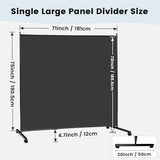 MAYOLIAH Large Single Panel Room Divider on Wheels, 71”W x 75”H Rolling Privacy Screen, Portable Wall Divider for Home Office Partition, Black MAYOLIAH