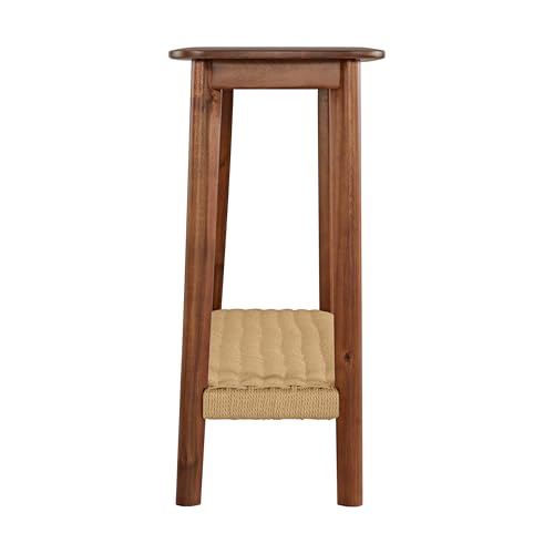 Alaterre Furniture Calais Living Room Collection – 48 Inch Solid Wood Entryway Table with Woven Storage Shelf – Mid Century Modern 2-Tier Sofa Table for Living Room, Hallway, or Foyer (Warm Chestnut) Alaterre Furniture