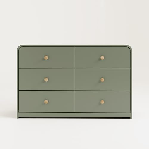 Storkcraft Santos 6 Drawer Bedroom Dresser (Olive & Natural) – GREENGUARD Gold Certified Dresser for Kids Bedroom with Interlocking Drawer System Storkcraft