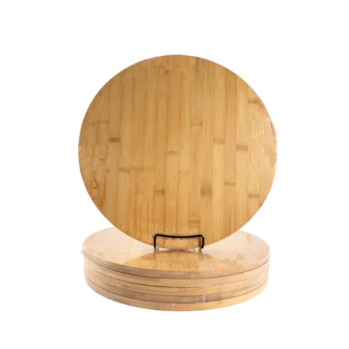 (Set of 6) 15" Round Bulk Plain Bamboo Cheese, Pizza Cutting Serving Board for Customized, Personalized Engraving Purpose, Wholesale Premium Bamboo Board