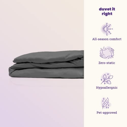 Sheets & Giggles 100% Eucalyptus Lyocell Duvet Cover - All-Season Soft, Cool & Cozy with Easy-to-Fasten Ties & Buttons - Down Alternative & Zero Static- Queen Grey Sheets & Giggles