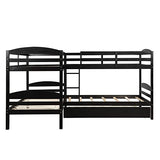 Quad Bunk Bed Twin Over Twin L-Shaped Bunk Bed Compatible with 4 Boys Girls Teens, Gray Bedroom Bed Frame, WoodArtSupply