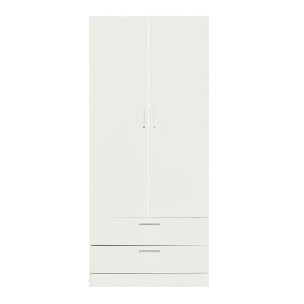 Madesa 2 Door 2 Drawer Storage Cabinet Wardrobe with Shelf and Hanging Space 31" L Wooden Armoire Closet Organization Unit for Bedroom and Office - White Madesa