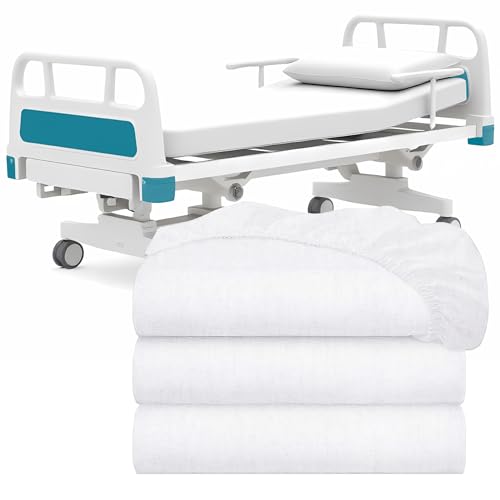 White Classic Fitted Hospital Bed Sheets Set of 3, Cotton Fitted Sheet with 200 Thread Count, Soft Standard Sheets for Hospital Bed Size: 36" x 80" x 9" White Classic