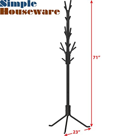 Simple Houseware Standing Coat and Hat Hanger Organizer Tree Shaped Rack, 18 Hooks, Black Simple Houseware