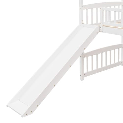 Harper & Bright Designs Twin Loft Bed with Slide for Kids, House Loft Bed Frame with Ladder and Guardrails, Wood Loft Beds for Kids, Boys, Girls, No Box Spring Needed, White Harper & Bright Designs