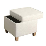 Homepop Home Decor | K7342-F2067 | Classic Square Storage Ottoman with Lift Off Lid | Ottoman with Storage for Living Room & Bedroom, Cream Woven HomePop