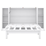 Ball & Cast Full Size Murphy Bed,Cabinet Hideaway with Shelves and Drawers,Wood Wall Bed can be Folded w/USB Ports,Easy Assembly,Platform Bedframe for Kids Bedroom,Student Dorms,White Ball & Cast