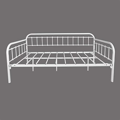 HOMERECOMMEND Multi-Purpose Metal Daybed Frame Heavy Duty Metal Slats Sofa Bed Platform Mattress Foundation Economic Day Bed White Color Twin Size. HOMERECOMMEND