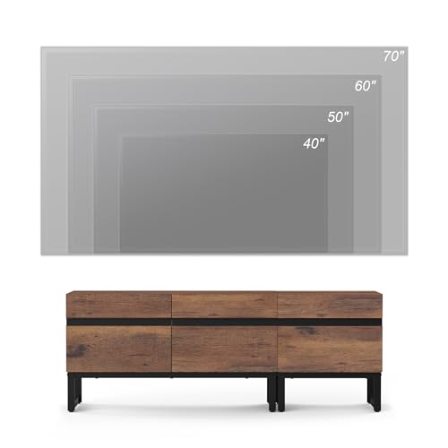 WAMPAT Modern TV Stand for TVs up to 70 inch TV, 2 in 1 Entertainment Center TV Console with Storage Cabinets and Metal Base,Media Console for Living Room, Brown WAMPAT