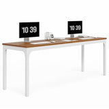 LITTLE TREE 78.7-Inch Ultra Long Double Desk, Writing Gaming Work Computer Two-Person Desk for Home Office, Walnut + White LITTLE TREE