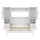 Bellemave Queen Size Murphy Bed with Closet, Wall Bed with Drawers and Shelves, Folding Cabinet Bed with Desk for Home Office, Studio, White Bellemave
