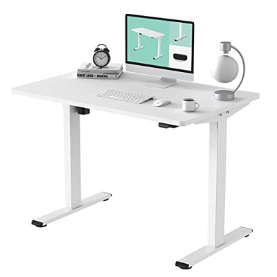 FLEXISPOT 48 inches Electric Standing Desk Height Adjustable Home Office Table Stand Up Desk Leg w/Automatic Smart Keypad (Upgraded White Frame + 48 in White Top),48x30 inch