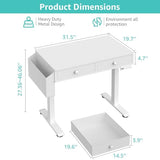 KLUVIS Electric Standing Desk with Drawers, 32 Inch White Small Height Adjustable Sit Stand Desk with Storage for Small Space Home Office Bedroom, Study Writing Stand up Computer Desks for Girls Work KLUVIS