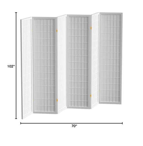 Red Lantern 6 ft. Tall Window Pane Shoji Screen - White - 6 Panels Red Lantern