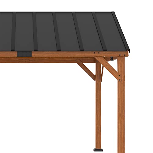 Outsunny 11' x 12' Hardtop Gazebo with Wooden Frame and Waterproof Asphalt Roof, Permanent Pavilion Gazebo Canopy, for Garden, Patio, Backyard, Deck, Porch, Brown Outsunny