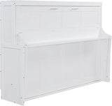 Full Horizontal Murphy Bed with Desk,Solid Wood Folding Hideaway Murphy Wall Bed for Adult,Guest Room (White) MERITLINE