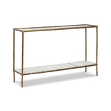 Signature Design by Ashley Ryandale Console Sofa Table, Glass Tabletop, White Marble Lower Shelf, Sand Casted Aluminum, 52" W x 12.5" D x 32.75" H, Antique Brass Finish Signature Design by Ashley