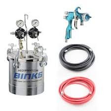 Binks Paint Pressure Pot Spray Gun Outfit Kit - 2.8 Gallon Galvanized Pot - 1.4 MM Fluid Nozzle - Trophy Series HVLP Spray Gun - 25 Feet of Hose - WoodArtSupply