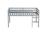 PVWIIK Twin Low Loft Bed with with Guardrail and Ladder for Girls,Boys - Rubberwood Frame,Grey PVWIIK