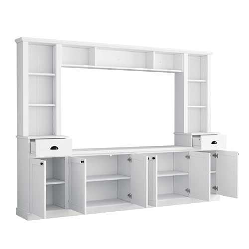 YOPTO 103" Minimalist Entertainment Center Wall Unit Set with Bridge for TVs Up to 75'',Ample Storage Space TV Stand W/Adjustable Shelves,Modernist Large Media Console for Living Room,White YOPTO