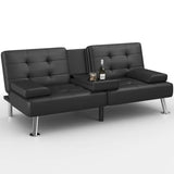 GUNJI Multi-Functional Faux Leather Futon Sofa Bed with Removable Armrests and Adjustable Sleeper Function, Double Cup Holder Design, Suitable for Living Room GUNJI