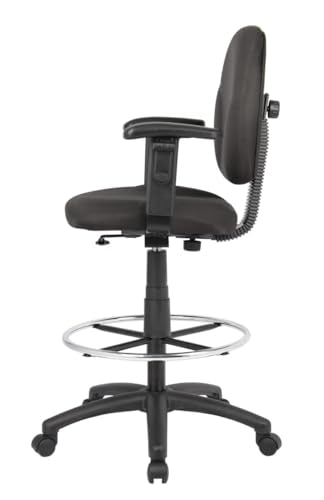 Boss Office Products B1691-BK Stand Up Fabric Drafting Stool with Adjustable Arms in Black Boss Office Products