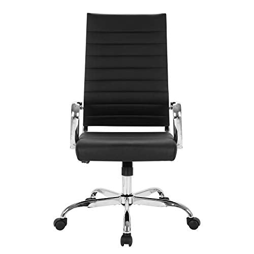 LANDSUN Home Office Chair Ribbed Leather High Back Executive Swivel Computer Desk Chairs with Wheels and Armrests Soft Padded Adjustable Height Modern Conference Task Black LANDSUN