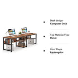 Tribesigns Rustic Brown Two-Person Double Desk with Bookshelf for Home Office Tribesigns