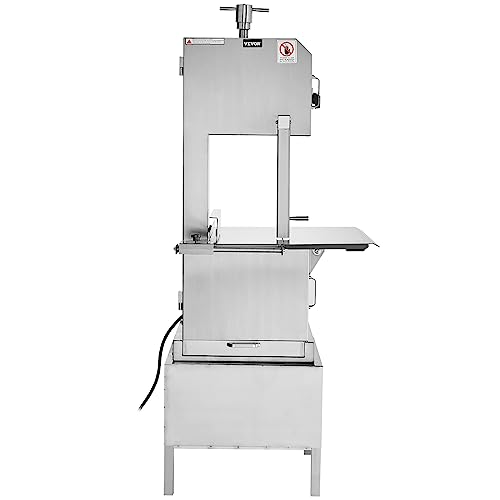 VEVOR Commercial Electric Meat Bandsaw, 2200W Stainless Steel Vertical Bone Sawing Machine, Workbeach 24.4" x 20.5", 0.16-8.7 Inch Cutting Thickness, Frozen Meat Cutter with 6 Blades for Rib  - WoodArtSupply