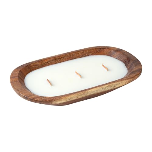 Restaurantware-Coco Casa 9.1 x 5.5 x 2 Inch Wood Dough Bowl Candle, 1 Hand Poured Bread Bowl Candle - Vanilla Fragrance, Double Wax Blend, Soy Wax Scented Candle, Wooden Wick Restaurantware