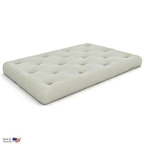 Nirvana Futons Queen Size Futon Bed Sofa - (Natural Hardwood Frame and Ivory Mattress Set), Armless Convertible, Couch, Bed, Lounger Nirvana Futons