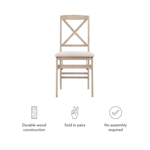Linon Triena 19" Transitional Wood X-Back Folding Chairs with Padded Seat, Fully Assembled in Graywash (Set of 2) Linon